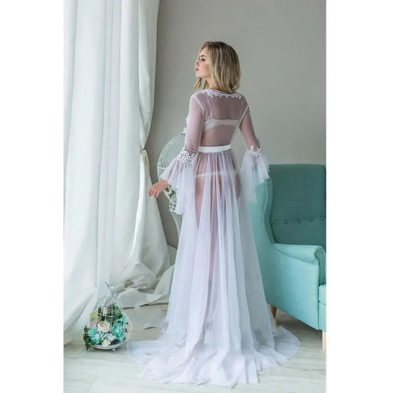 Dress Deep V Lace Sleepwear Babydoll See Through Long Dresses for Nightwear Dresses