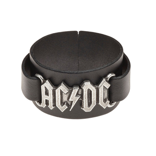 Ac/dc Logo Black Leather Wriststrap Bracelet by Alchemy Gothic