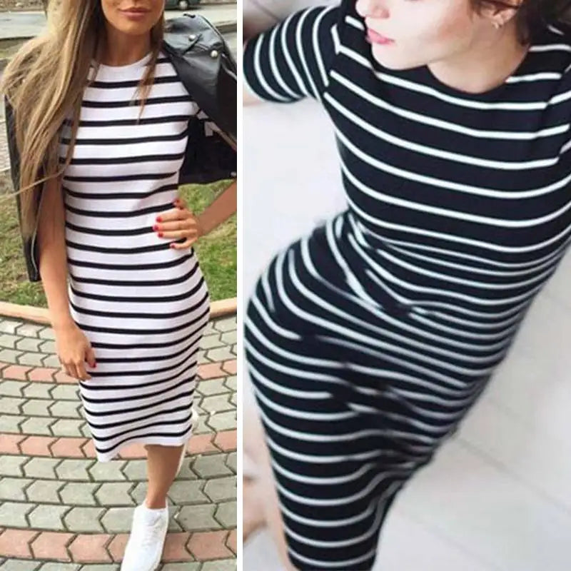 Summer Stripe Long Maxi Loose Midi Dresses