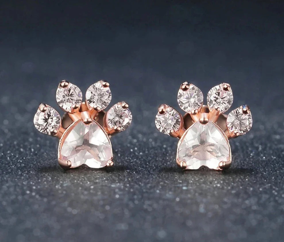 Sterling Silver Rose Quartz Paw Earrings