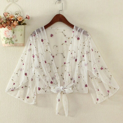 Tops and Blouses Summer Blouse Shirt Cardigan Thin Outwear Hollow Out Blouse Cover Up Blusas Femininas Elegante