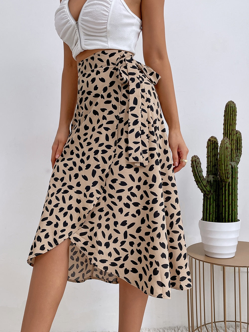 Print Tie Side Wrap Skirt
