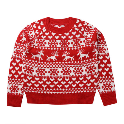 Christmas Sweater Knitted Pullover Sweater Snowflake Elk Print Sweaters