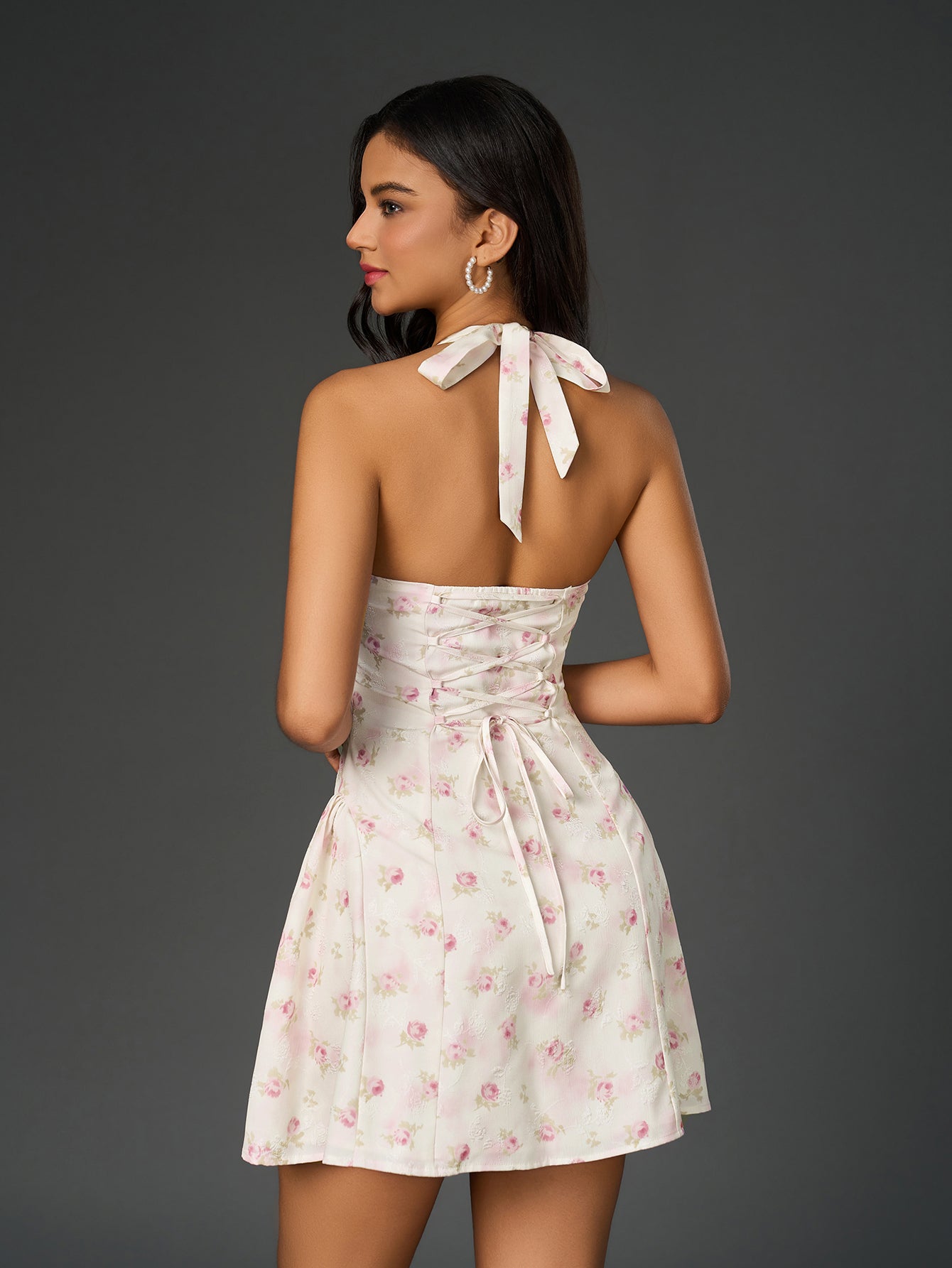 Halter Crisscross Back Print Mini Dress