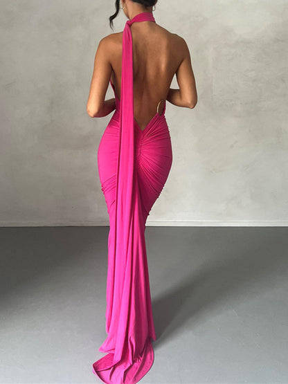 Halter Lace-up Backless Maxi Dress