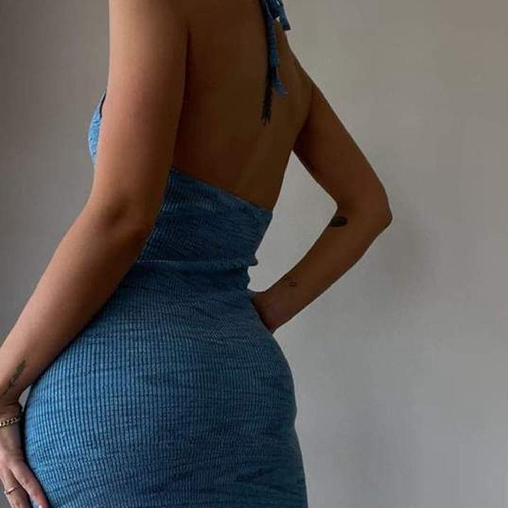Halter V-neck Knitted Midi Dress
