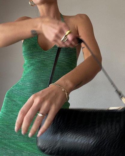Halter V-neck Knitted Midi Dress