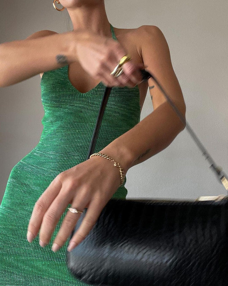 Halter V-neck Knitted Midi Dress
