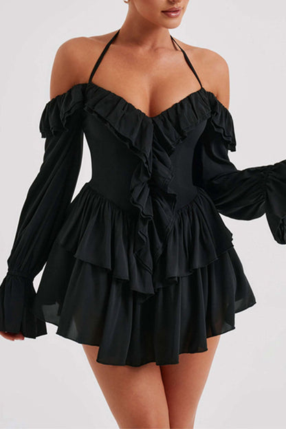 Halter Off-the-shoulder Ruffled Mini Dress