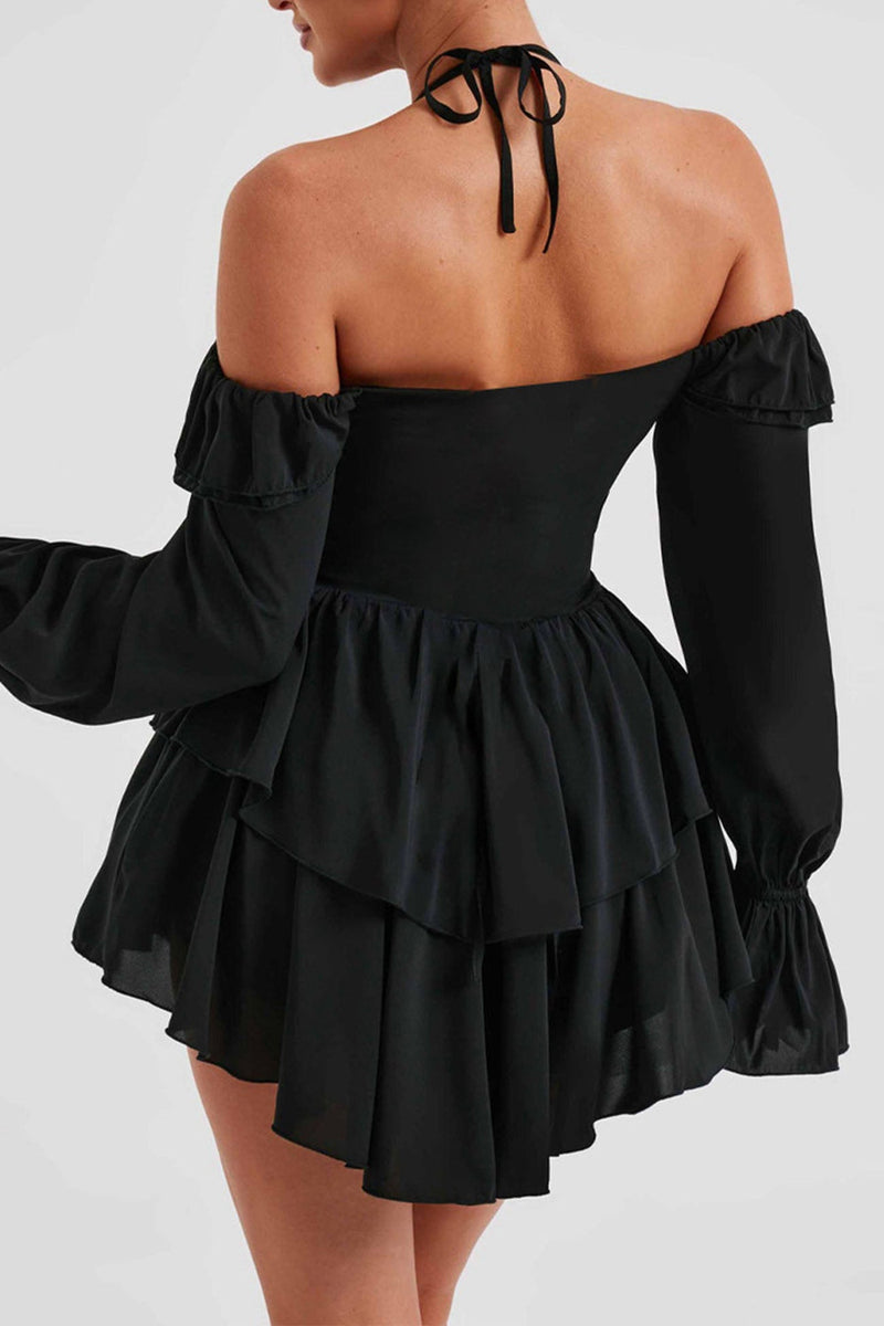 Halter Off-the-shoulder Ruffled Mini Dress