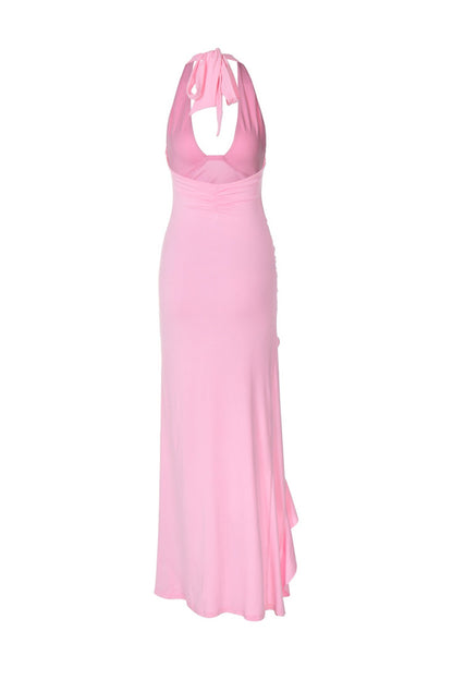 Halterneck Ruffle Hem Midi Dress
