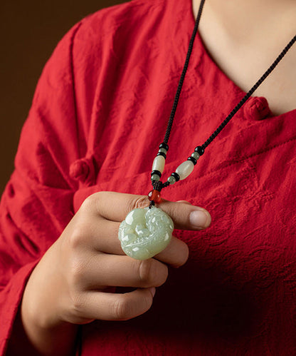 Handmade Black Jade a Mythical Wild Animal Pendant Necklace