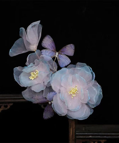 Handmade Blue Pink Silk Butterfly Hairpin