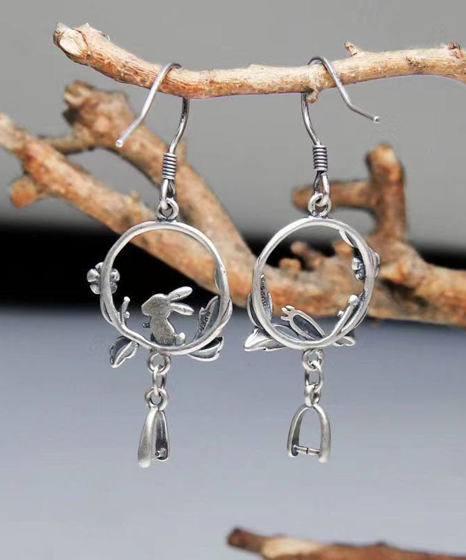 Handmade Little Rabbit Carrot Silver Drop Earrings