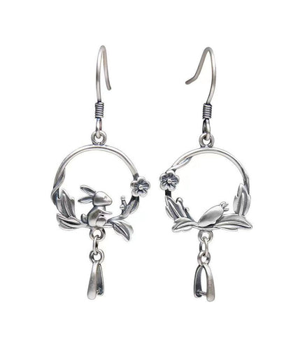 Handmade Little Rabbit Carrot Silver Drop Earrings
