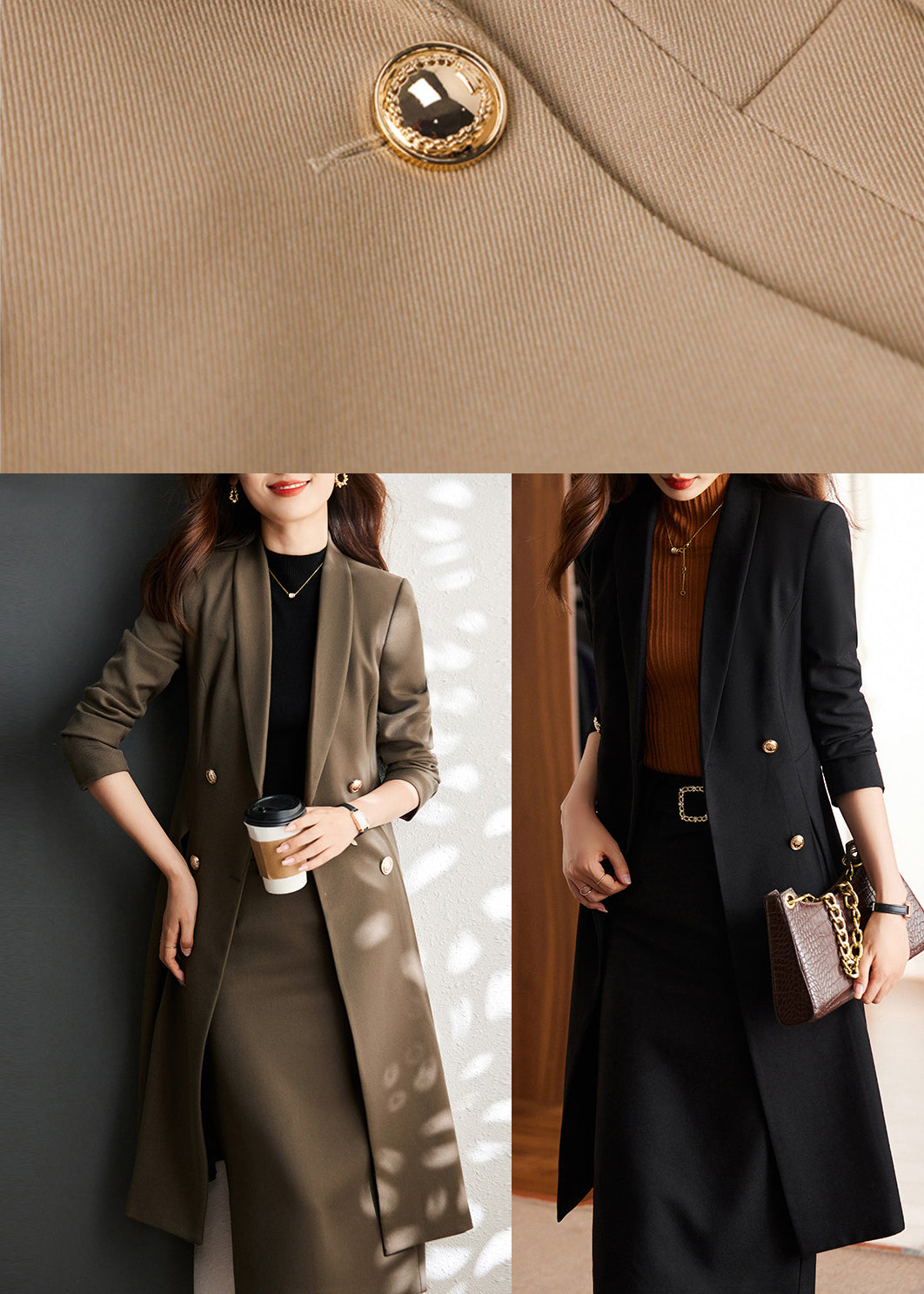 Italian Black Double Breast Silm Fit Coat Outwear Spring Yj028