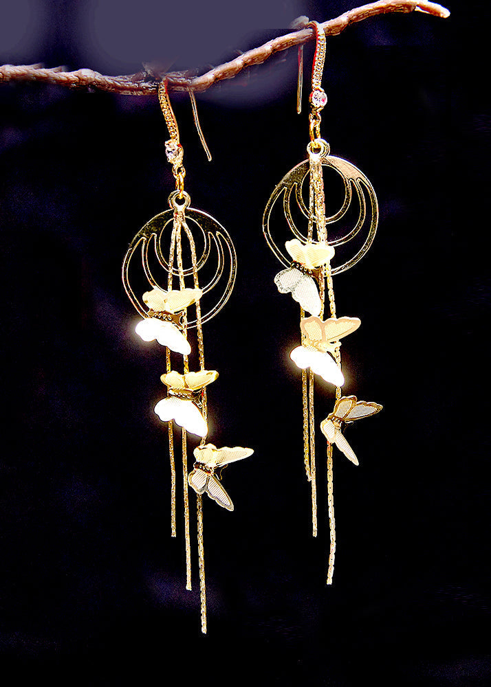 Handmade Butterfly 14k Gold Tassels Drop Earrings