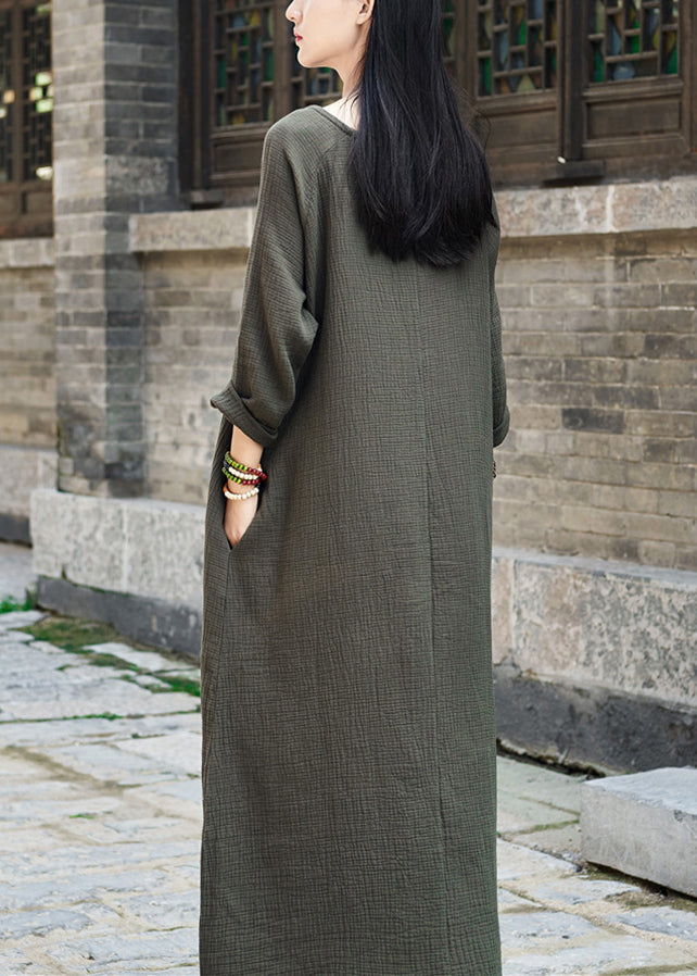Handmade Green Patchwork Cozy Long Dress Spring Ly1953