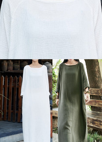 White O-neck Maxi Dresses Long Sleeve Ly1954