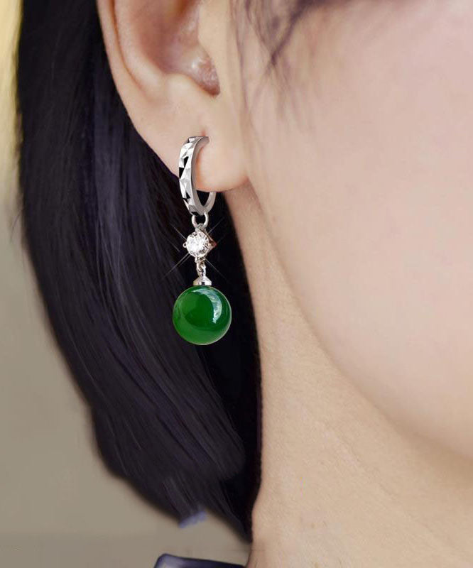Handmade Green Sterling Silver Agate Drop Earrings Tw1041