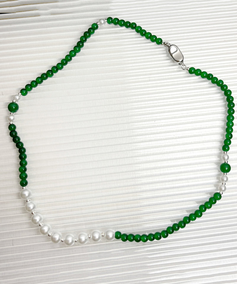 Handmade Green Sterling Silver Agate Pear Beading Gratuated Bead Necklace Ab1091