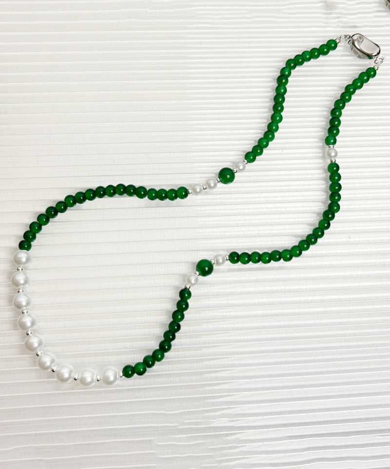 Handmade Green Sterling Silver Agate Pear Beading Gratuated Bead Necklace Ab1091