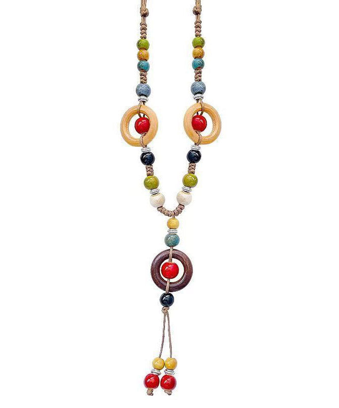 Handmade Rainbow Weave Ceramics Beading Pendant Necklace