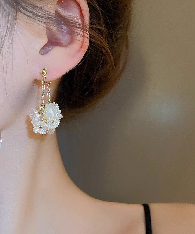 Handmade White Alloy Pearl Tassel Drop Earrings