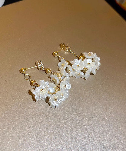Handmade White Alloy Pearl Tassel Drop Earrings