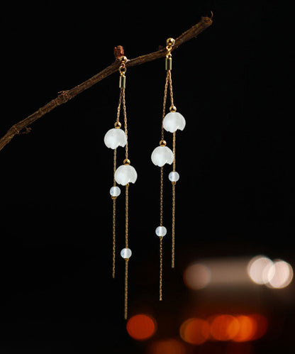 Handmade White Sterling Silver Inlaid Gem Stone Tassel Drop Earrings Tw1053
