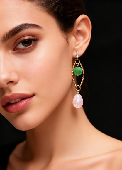 Handmade White Teardrop Gem Stone Boutique Jade Drop Earrings