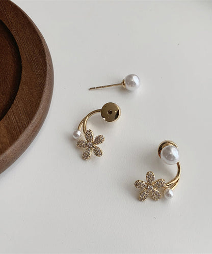 Handmade White Zircon Pearl Hoop Earrings