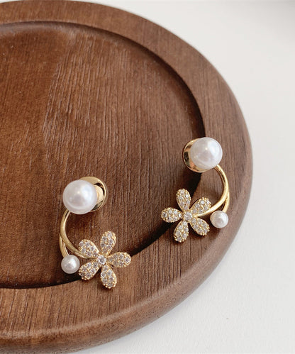 Handmade White Zircon Pearl Hoop Earrings Ly1782