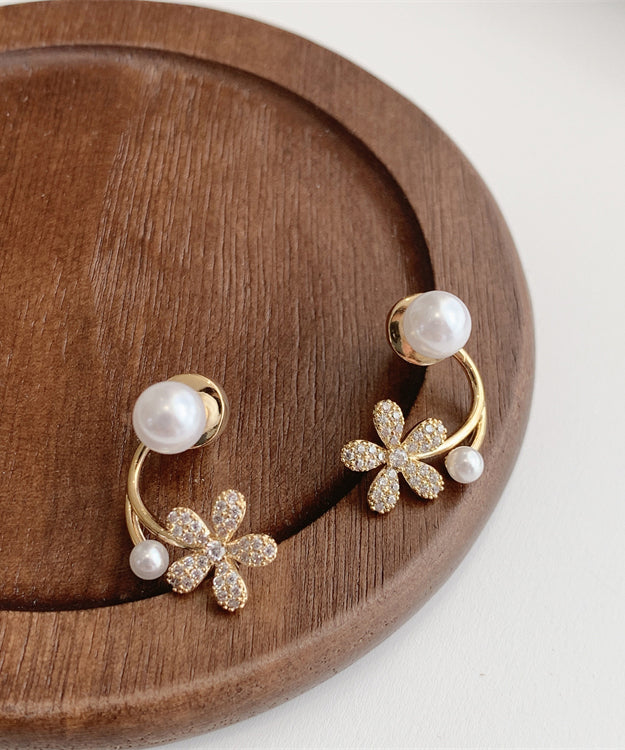Handmade White Zircon Pearl Hoop Earrings
