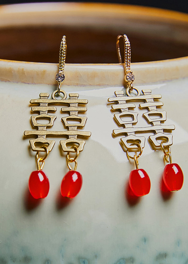 Handmade Xi Character Copper Wedding Drop Earrings
