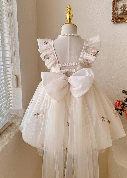 Handmade Yellow Bow Embroideried Backless Tulle Maxi Dresses Summer Ye009