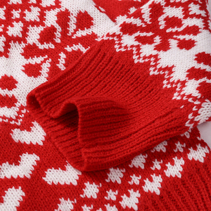 Christmas Sweater Knitted Pullover Sweater Snowflake Elk Print Sweaters