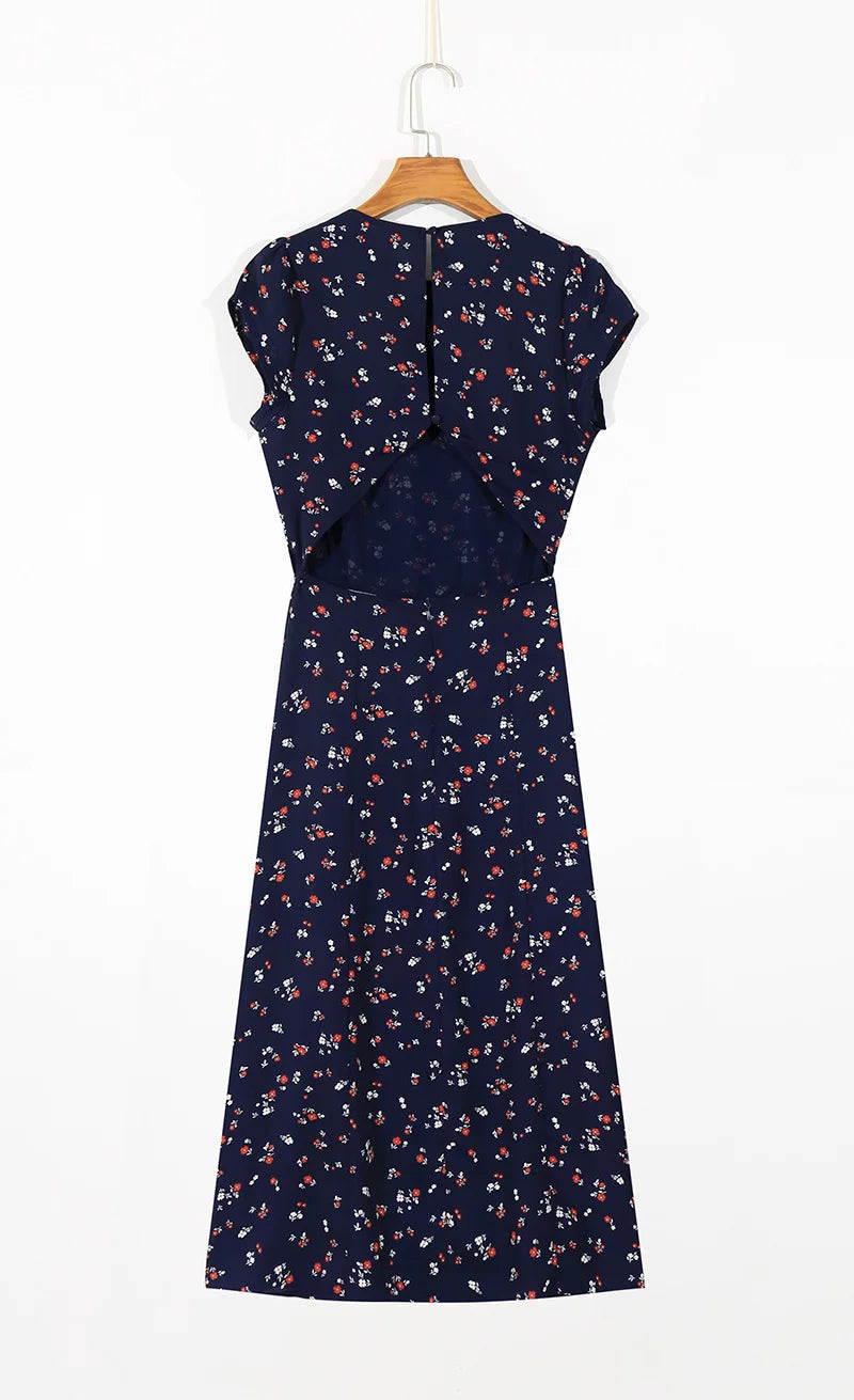 Summer Backless Midi Dress Print Split Dress Holiday Lady Beach Party Vestidos