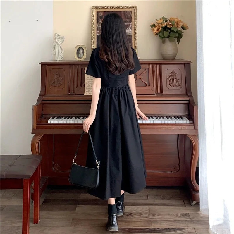 Kylethomasw Summer Newblack Slim Dresses for Vneck French Sweet Long Dress M4xl Loose Short Sleeve Dress Vestido
