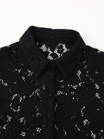 Lace Crochet Crop Shirt & Pant Coord Set