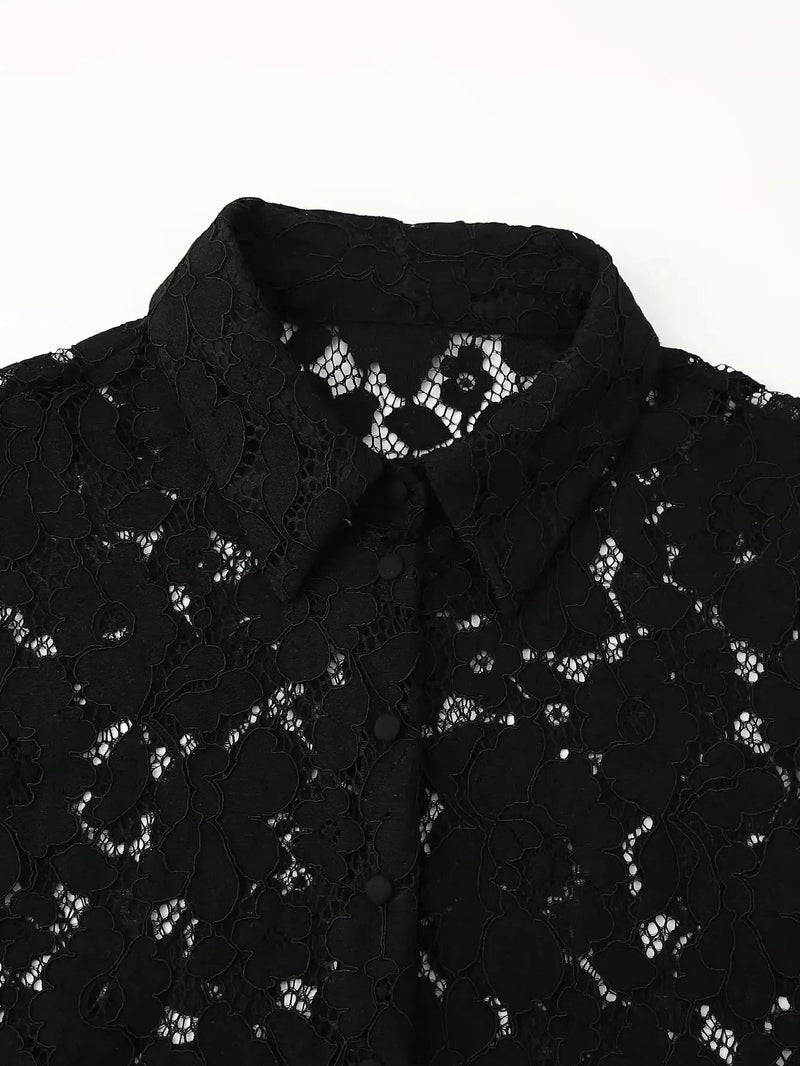 Lace Crochet Crop Shirt & Pant Coord Set