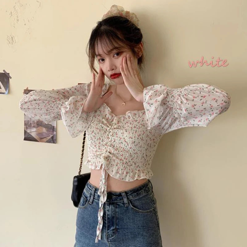Youth Blouse Crop Top Blouses Blouse Shirt for Party Puff Sleeve Off Shoulder