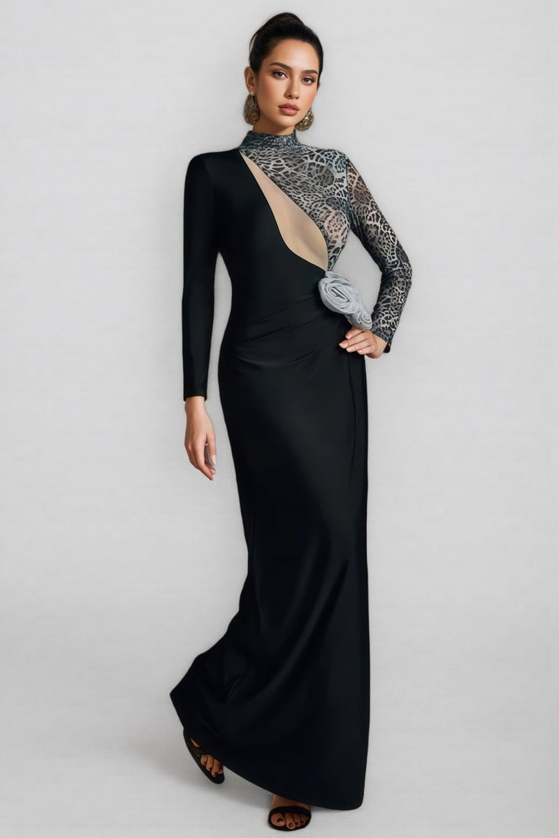 Gryixel Long Sleeve Leopard Flower Maxi Dress
