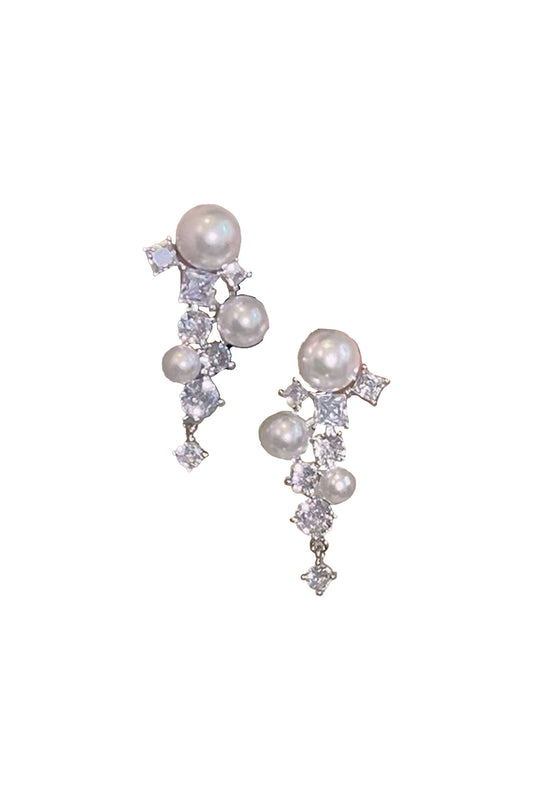 Hubery Silver Pearl Diamond Earrings