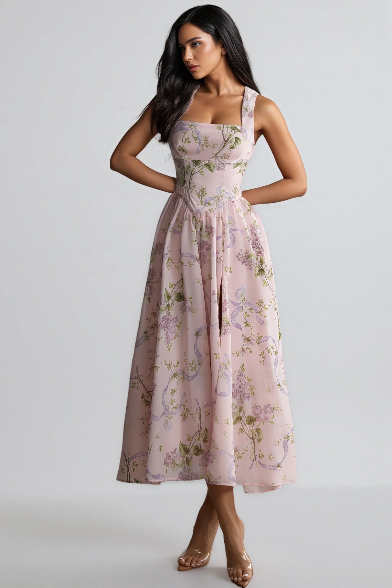 Ekala Print Open Back Midi Dress