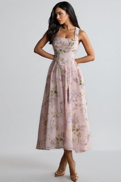 Ekala Print Open Back Midi Dress