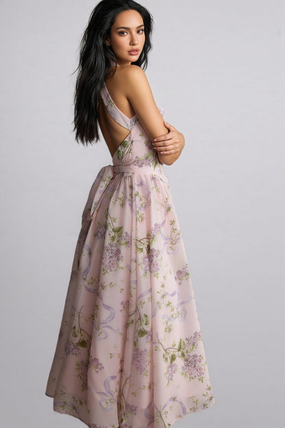 Ekala Print Open Back Midi Dress