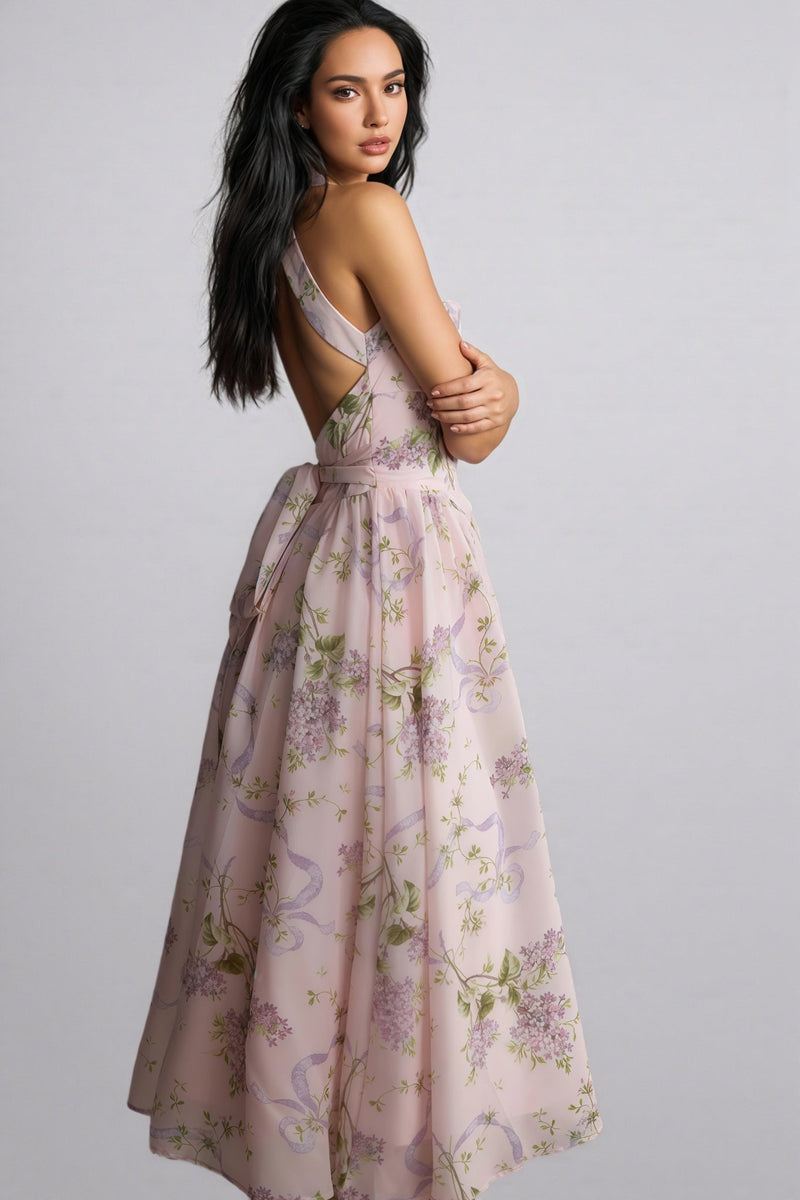 Ekala Print Open Back Midi Dress