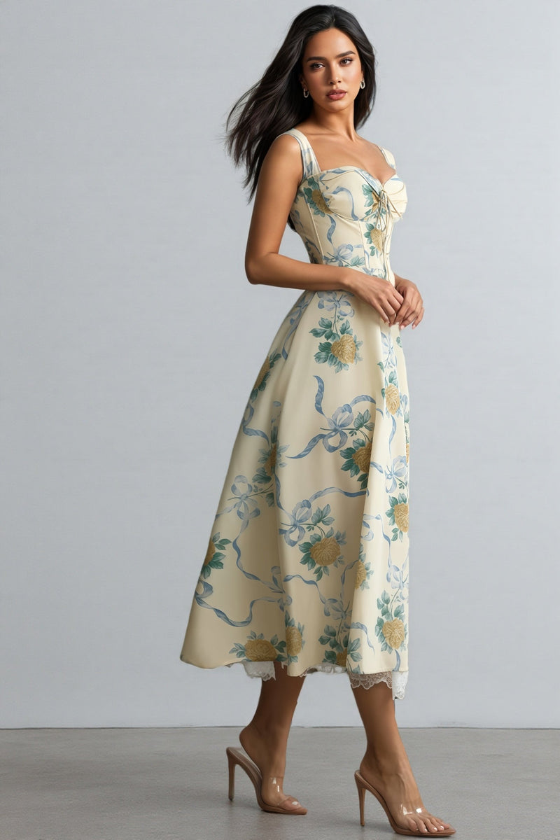 Caelu Print Sweetheart Midi Dress