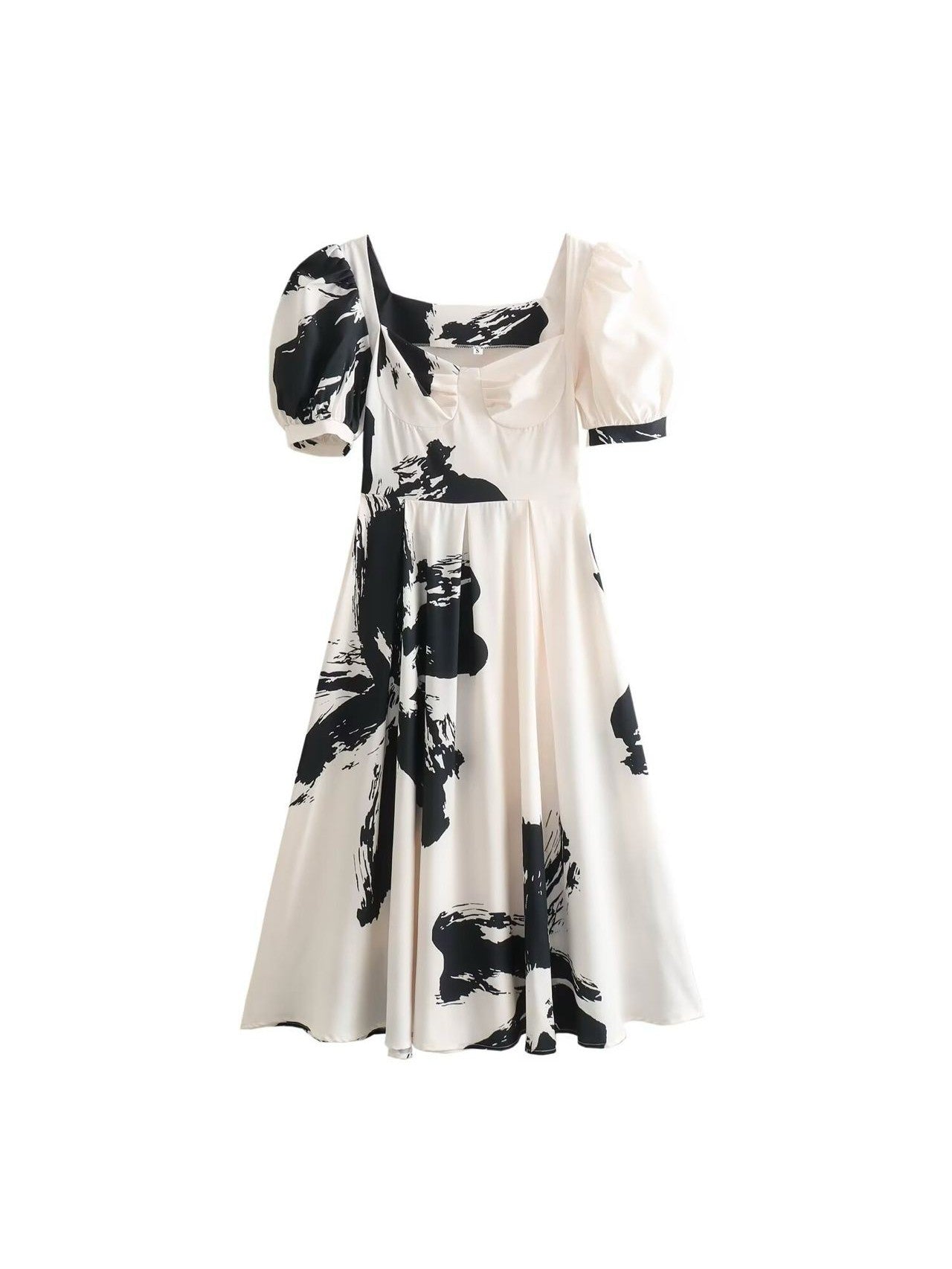 Corset Style Black & White Tie Dye Midi Dress